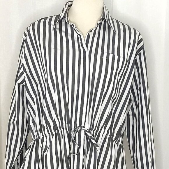 Pistola Layla Cinched Waist Dress Alani Striped XS oversized Rekaxed Gray Cotto - Picture 5 of 10